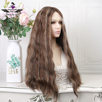 Perruques en dentelle HD de qualité 12A, cheveux humains vierges non traités, densité légère, vague naturelle, brun balayage, Alibaba