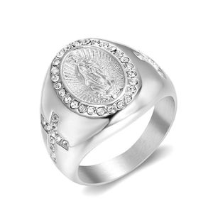Anillo cruzado de acero inoxidable chapado en oro con diamantes para hombre, joyería de fiesta, diseño geométrico ovalado, JZ006 - Product Image 5
