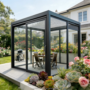 Pérgola de aluminio <span class=keywords><strong>para</strong></span> jardín o terraza, con puerta de cristal <span class=keywords><strong>3x3</strong></span> o 3x4, con persianas enrollables eléctricas a prueba de viento. - Product Image 6
