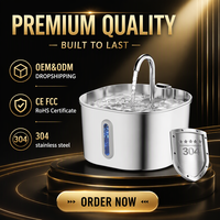 Fontaine à eau pour animaux de compagnie 2,2 L en acier inoxydable 304, abreuvoir automatique pour chats, prix direct usine