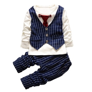 Kids Clothing <b>Sets</b> Autumn Cotton Business Style Baby Boys 2-Piece Jeans <b>Suspender</b> Pants Suits with Shirt Wholesale - Product Image 1