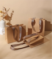 Tas Belanja Kertas Coklat Lapis Emas Tahan Lama dengan Tali Katun Twill, Pegangan yang Diperkuat, Tas Kertas Kerajinan, Logo Custom