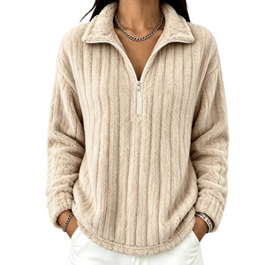 Nuova <span class=keywords><strong>Felpa</strong></span> da <span class=keywords><strong>Donna</strong></span> Autunno-Inverno a Righe, Calda e Felpata con Zip e Maniche Lunghe - Product Image 1