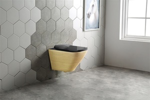 ไร้ขอบชุบทองติดผนังสีห้องน้ำชามพอร์ซเลนเซรามิกแขวนผนังห้องน้ำ - Product Image 5