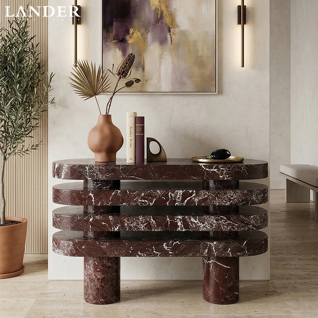 Lander Store Rosa Levanto Marble Console Table for Home and Hotel Living Room Furniture Red Marble Console Table