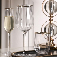 Verres côtelés de bordure dorée en cristal, 1 paire, grand, fait à la main, cadre doré, pour Cocktail, Champagne, eau, Whisky, bière
