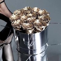 UKIQUEEN Luxuriöse Silber-Gold Geschenkbox Gold Staubiges Rosa Ewige Echte Konservierte Rosen-Arrangements für Mädchen