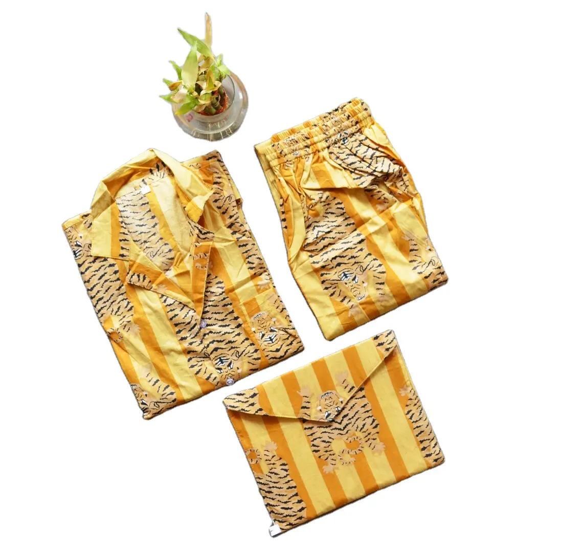 ハネムーンスリープスーツインドハンドブロックプリントナイトスーツカスタムナイトウェアコットンパジャマ用卸売カップルパジャマセット