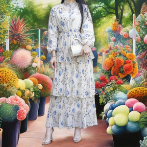 Robes modestes élégantes de Dubaï pour femmes, imprimé floral, abaya en mousseline de soie, matière respirante en viscose, tenue décontractée - Product Image 2