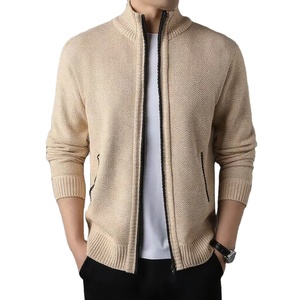 Cardigan à col châle pour hommes, coupe ajustée, pull en tricot torsadé noir, fermeture à glissière, poches anti-boulochage, respirant, hiver - Product Image 1