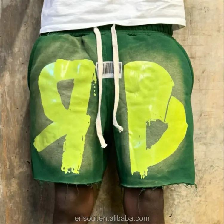 Streetwear Short de survêtement en coton vieilli avec logo personnalisé Short délavé au soleil Short délavé à l'acide pour hommes