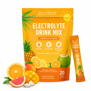 Poudre de soutien énergétique biologique à la grenade et à la cerise Mélange d'électrolytes Supplément booster pour le sport Boisson pour adultes - Product Image 1