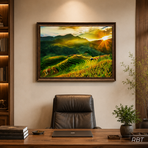 Peinture à l'huile artisanale vietnamienne de paysage de terrasses de rizières, art mural sur toile de qualité supérieure, service OEM ODM, modèle RBT - Product Image 6
