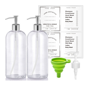 Paquete de 2 botellas de plástico dispensadoras recargables de 32oz con bombas de acero <span class=keywords><strong>para</strong></span> champú, acondicionador, gel de baño, <span class=keywords><strong>jabón</strong></span> <span class=keywords><strong>líquido</strong></span> <span class=keywords><strong>para</strong></span> <span class=keywords><strong>manos</strong></span>, loción - Product Image 1