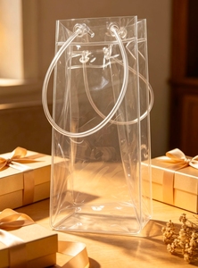Clear PVC Wine <b>Cooler</b> Bag Portable Bottle Carrier Stand Up Pouch with Handle for Gift Packaging - Product Image 3