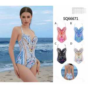 Costume da bagno intero HDJ con controllo pancia, push-up, scollo profondo, stampa floreale, vita alta, monokini, taglie 38 40 42 44 - Product Image 1