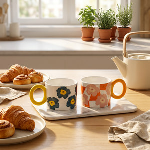 <b>Ceramic</b> <b>Mug</b> Pastoral Design Handle Thickened Microwave-Safe Dishwasher-Safe Heat-Resistant White Porcelain Home Use Gift - Product Image 3