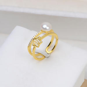 Bague ouverte en argent S925, petite et fraîche, en forme de pentagramme, accessoire DIY, bijoux avec support vide pour perles de 6-7 mm, pour femmes - Product Image 2