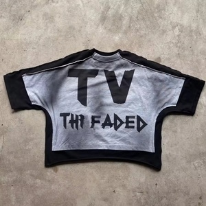 เสื้อยืดครอปทรงบ็อกซี่ แขนสั้น พิมพ์ลาย DTG แบบวินเทจ น้ำหนัก 280 กรัม สำหรับผู้ชาย ดีไซน์สองชั้นแบบแพทช์เวิร์ค ลุคทำเก่า ซักฟอกแบบดิสเทรส - Product Image 2