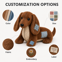 Boneka Anjing Dachshund Cokelat Berpatch, Mainan Plush, Desain Boneka Anjing Lembut Custom, Hadiah, MOQ Rendah, Layanan OEM ODM, Pemasok Langsung