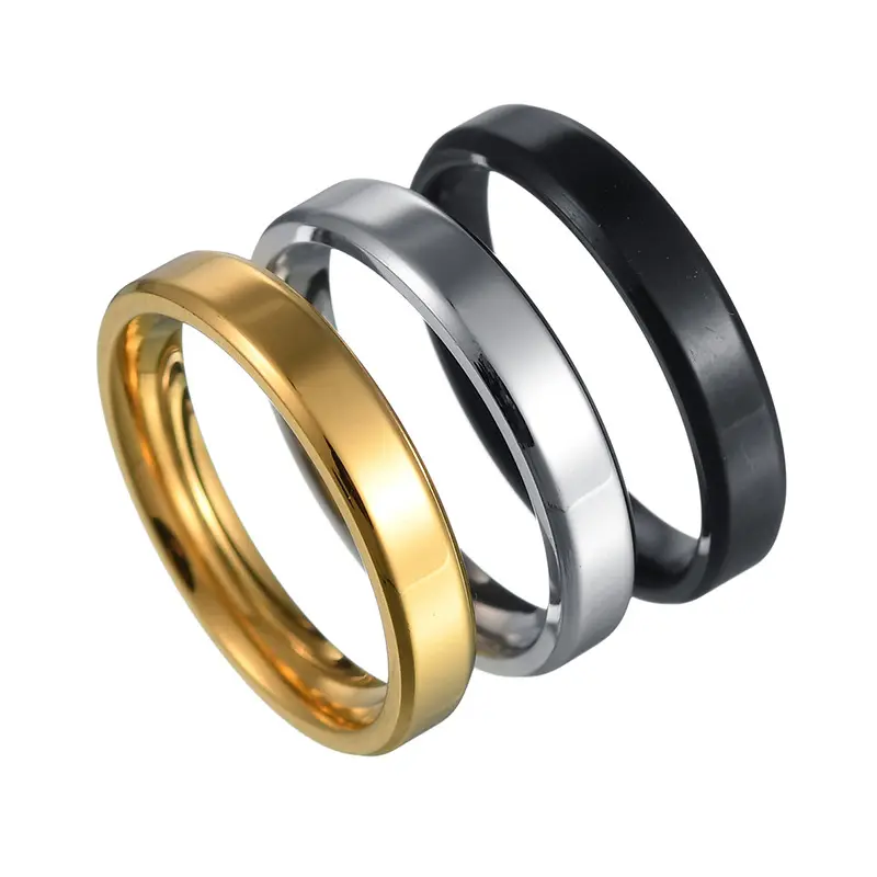 Simple Design Non Tarnish PVD Silver 18K Gold Plated Women Ladies 4MM Width Stainless Steel Blank Rings Jewelry