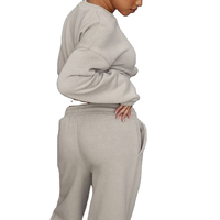 Ensemble 2 pièces décontracté et tendance pour femme : Haut court oversize uni de haute qualité et pantalon de jogging en tissu éponge – Vente en gros