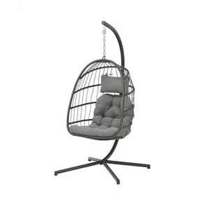 Hete Verkoop Moderne Outdoor Indoor Swing Rotan Hangmat Terras Eierstoel Opvouwbare Rieten Ei Opknoping Mand Meubels Tuin