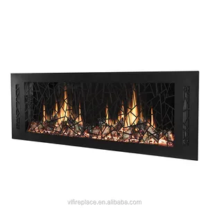 64 inch Amazing decorative flame 110v 220v burning sound black caved panel wall inserted electric fireplace