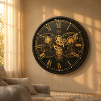 Horloge murale analogique à quartz rétro steampunk industrielle de 60 cm x 100 cm, style antique, en métal, silencieuse, chiffres romains, pour salon, luxe