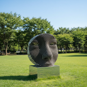 Moderna Scultura Astratta in Acciaio Inox a Forma di Viso Umano per Esterni, Statua Contemporanea in Metallo per Giardini, Parchi e Piazze - Product Image 6