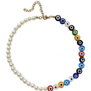Collar de Moda con Diseño de Ojo Turco y Perlas de Imitación Coloridas, Joyería para Fiestas, Diseños de Colores Variados, Envío Aleatorio - Product Image 5