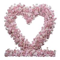 Hintergrund-Dekoration für Heiratsantrag, rosa Blumen, künstliche Seidenrosen, Blumenläufer, rosa herzförmiger künstlicher Blumenbogen für Hochzeit