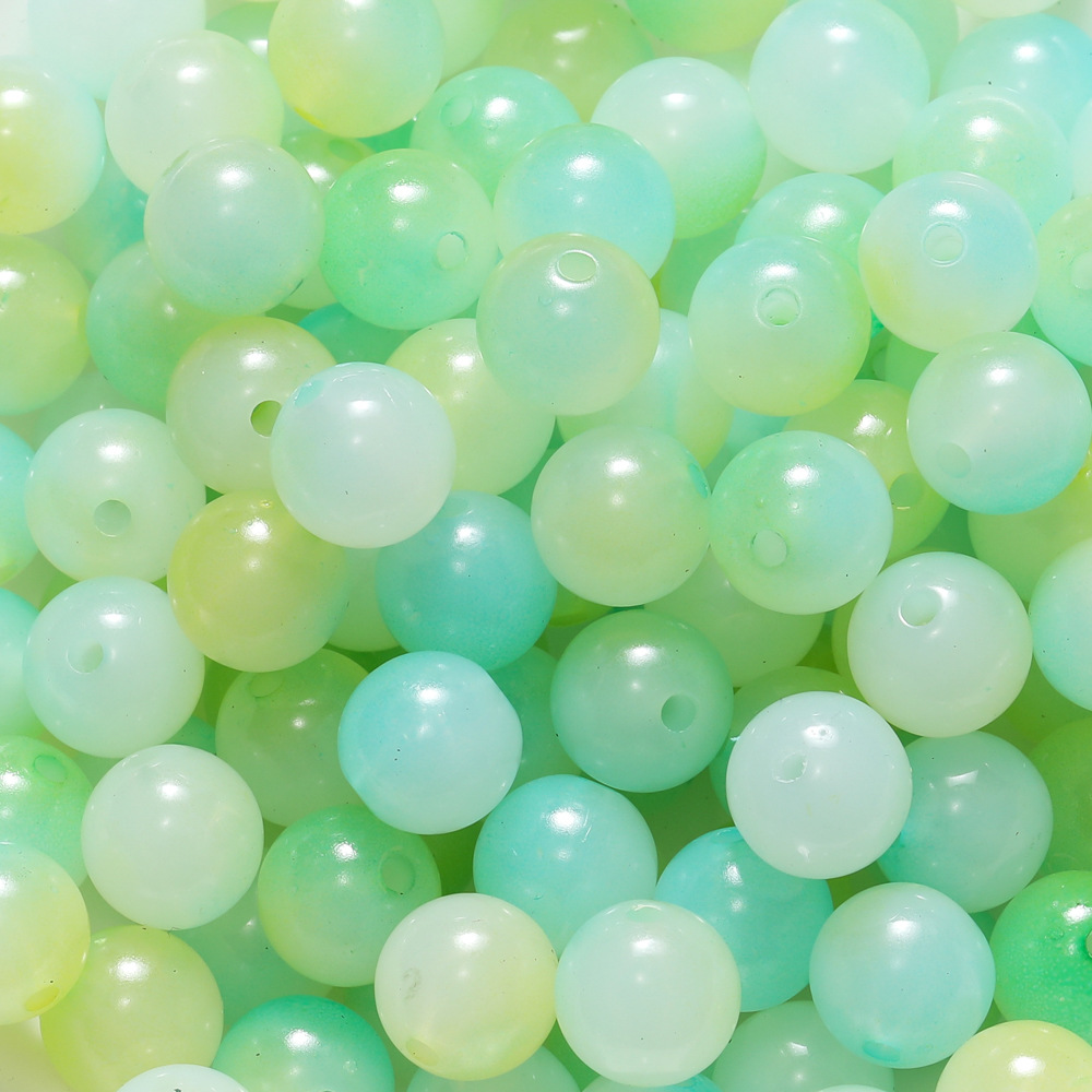 Perles de verre imitation jade bicolores - jaune-vert