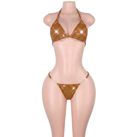 Ensemble de lingerie sexy deux pièces à pois et sequins, avec soutien-gorge et string à lacets, pour club, tenue de serveuse, festival, rave, soirée en boîte de nuit