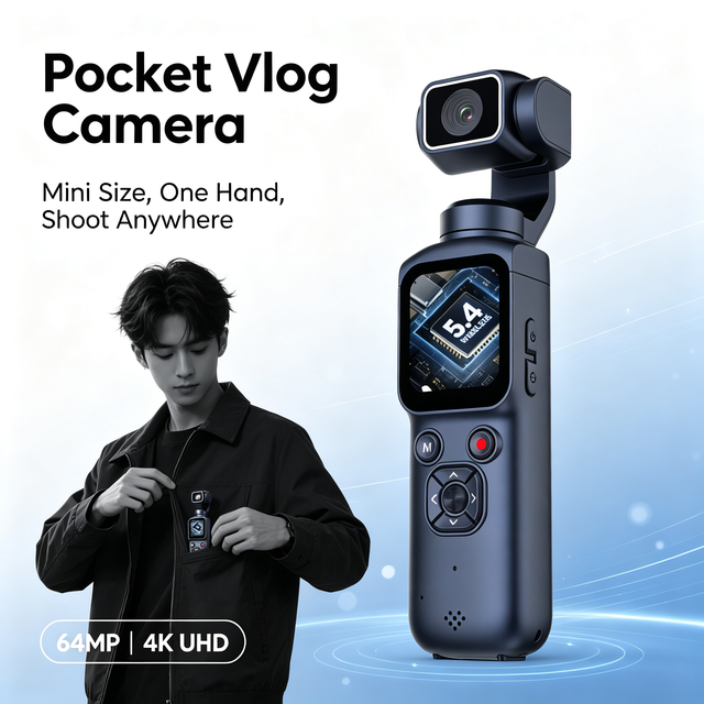 Handheld Gimbal Camera Pocket-Sized Action Stabilized 4K HD Camcorder Face Tracking Touch Screen 330 Rotation Camera