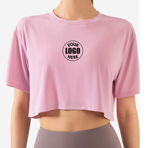 T-shirt de yoga court coupe ample 180 GSM 70 % viscose 30 % polyester pour femme, idéal pour la course et le fitness, chemisier décontracté d'entraînement - Product Image 1
