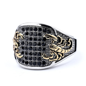 Anillo de Acero Inoxidable con Diamantes Negros y Escorpión, Estilo Retro Personalizado Europeo y Americano, Accesorios de Moda Minimalistas Nórdicos - Product Image 6