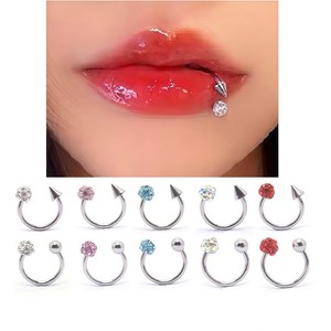 1 Pieza de Anillo de <span class=keywords><strong>Labio</strong></span> de Acero Inoxidable para Mujer, Anillo de Nariz con Bola de Cristal Colorida, Joyería para Piercing Corporal - Product Image 2