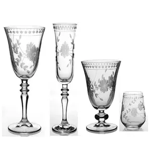 Custom Logo Wine Glasses Hand Carved Stemless Wine Glass Goblets Vintage Etched Champagne Flutes Hand Carved Glass Wine Goblet
