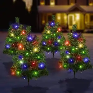 庭院装饰地面插入草坪景观灯1拖4发光二极管太阳能圣诞树带灯