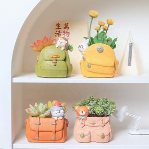 Vente chaude coloré créatif dessin animé sac à dos succulent maison bureau balcon décoration petit <span class=keywords><strong>Pot</strong></span> de fleur pour fournitures de jardin - Product Image 5
