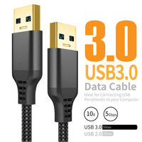 Kabel USB 3.0 Male to Male, Kabel Data Berlapis Nilon, Kabel Transfer Kecepatan Tinggi 5Gbps untuk Hard Drive Eksternal, TV Box, Webcam