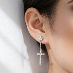 Starsgem S925 Sterling <b>Silver</b> Moissanite Ear Studs DEF VVS Moissanite <b>Silver</b> <b>Earrings</b>-Pure <b>Cross</b> Women's Jewelry - Product Image 2