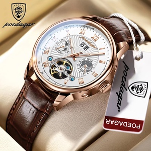 POEDAGAR 1409 Montre-bracelet automatique de luxe étanche lumineuse avec date et jour, bracelet en cuir, montre homme, tourbillon, montres mécaniques tendance - Product Image 3