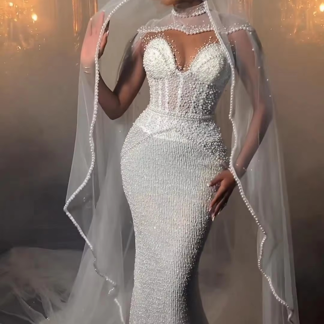 chinese dress ladies Mermaid Lace Wedding Dress with Matching Veil