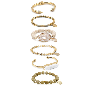 Stainless Steel Zircon Rivet,Natural Druzy Cuff <strong>Bracelet</strong>,Riverstone With Geode Agate Slice Charm <strong>Stacked</strong> <strong>Bracelet</strong> Set for Women - Product Image 6