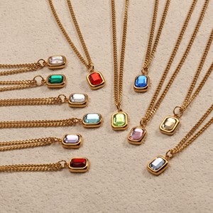 Collar de Acero Inoxidable Chapado en Oro de 18k Resistente al Agua con Piedra de Nacimiento Zodiacal Colorida de Circonio, Joyería de Piedra de Nacimiento de 12 Meses - Product Image 3