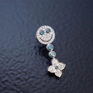 Smiley Face Four Leaf Clover Diamond Stud Earrings 925 Sterling Silver Unisex Everyday Wear - Product Image 3