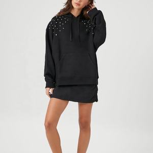 Robe polaire mi-longue personnalisée pour femmes, <span class=keywords><strong>sweat</strong></span>-shirt surdimensionné à la mode d'automne, pull à capuche en polaire clouté de diamants pour femmes - Product Image 2