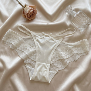 Braguitas de Satén con Encaje para Mujer, de Talle Medio, Elegantes, Transpirables, de Secado Rápido, con Tirantes Finos y Lazo, OEM ODM - Product Image 2